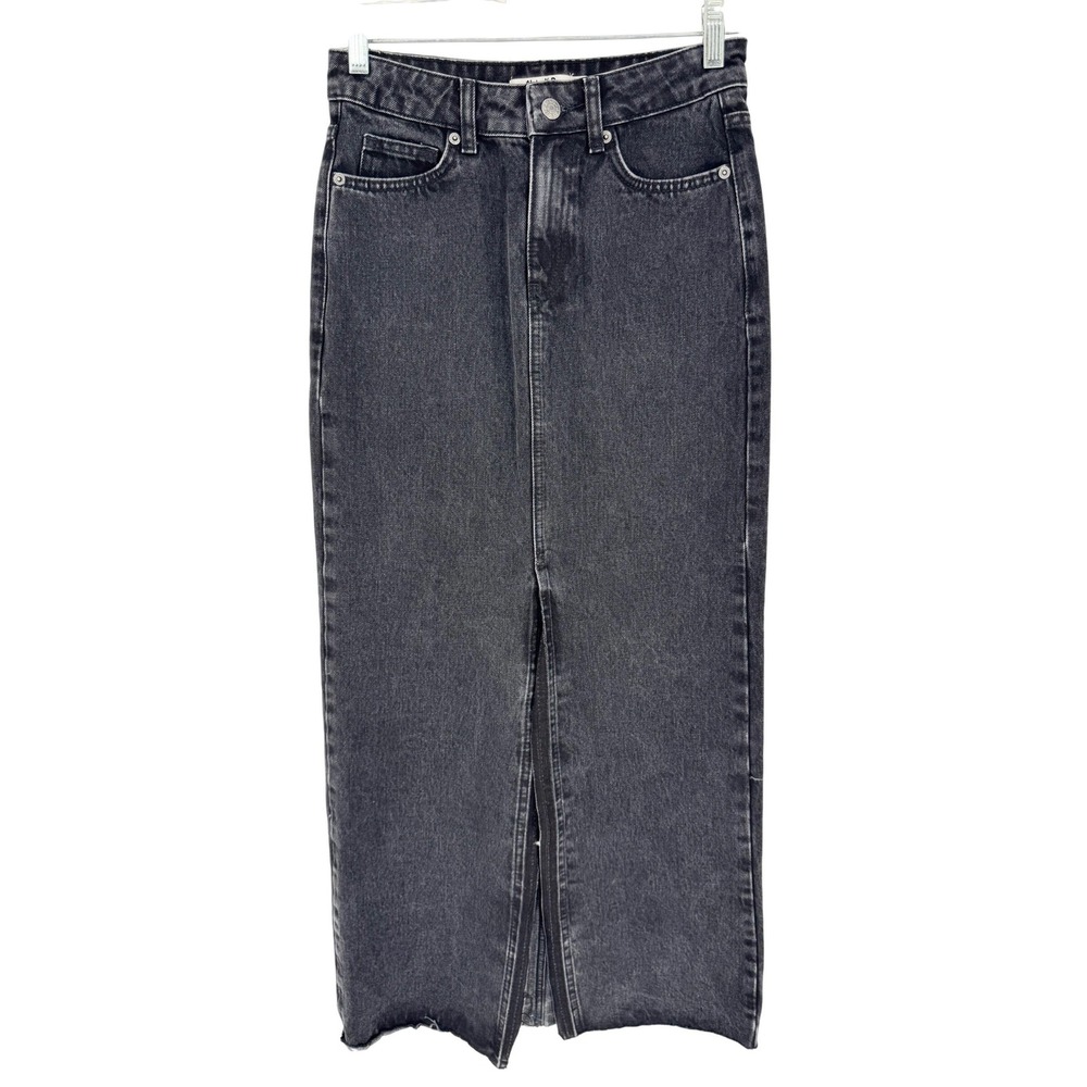Na-Kd Denim Wide Denim Maxi Skirt Black Front Slit Size 32 (XS) Trendy Minimal - Picture 5 of 12